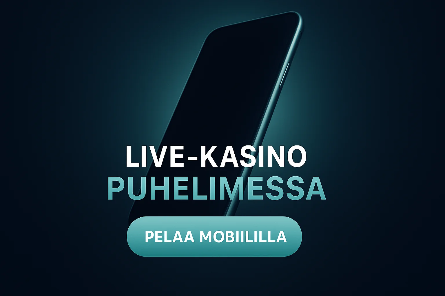 Fotorealistinen suomalainen live-kasinobanneri, moderni älypuhelin ja teksti Live-kasino puhelimessa